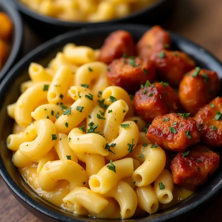 Delicious honey BBQ chicken mac & cheese final dish