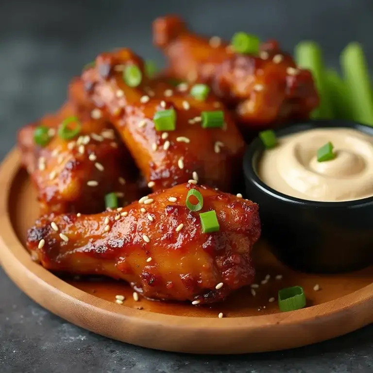 Crispy soy garlic chicken wings ready to serve
