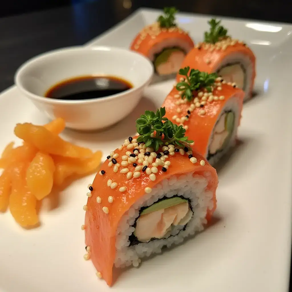Delightful lobster roll sushi ready to eat