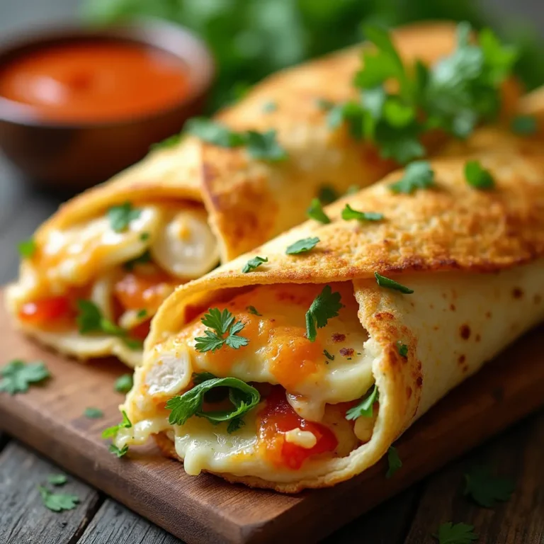 Cheesy garlic chicken wraps on wooden board