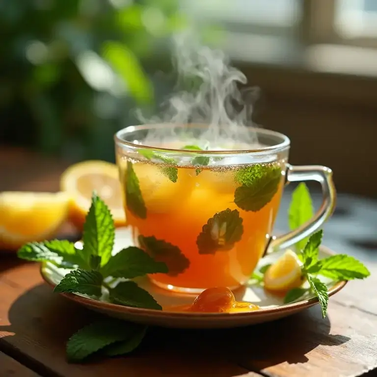 steaming cup of minted tea